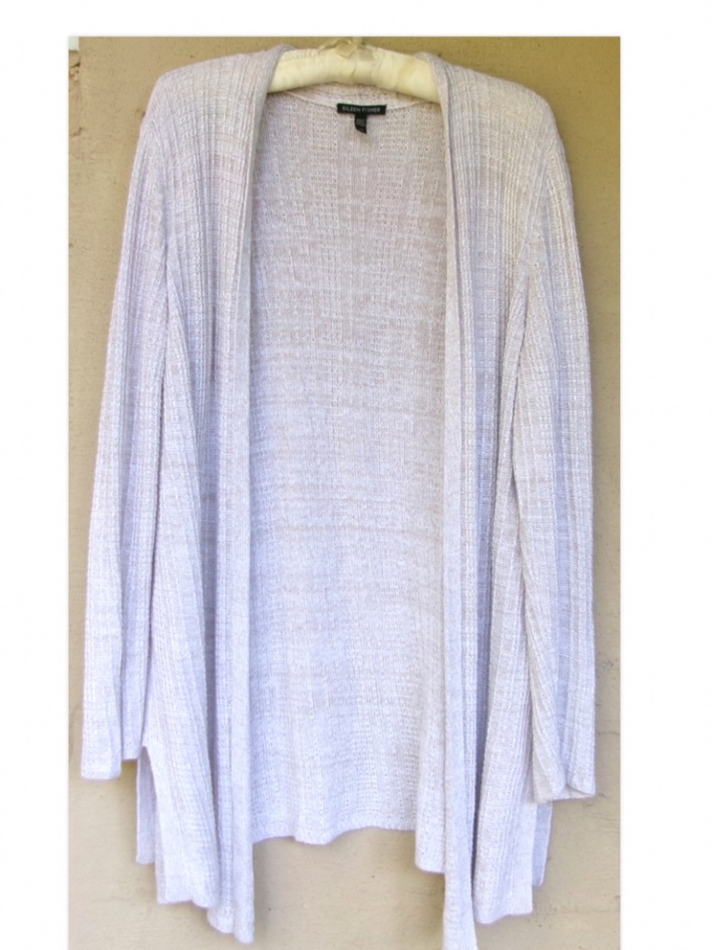 Eileen Fisher Light Beige Gray Organic Linen Open Drape Sweater Large